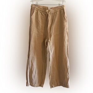 Joie Cropped Wide Leg Linen Blend Coastal Beachy Pants Khaki Size Large